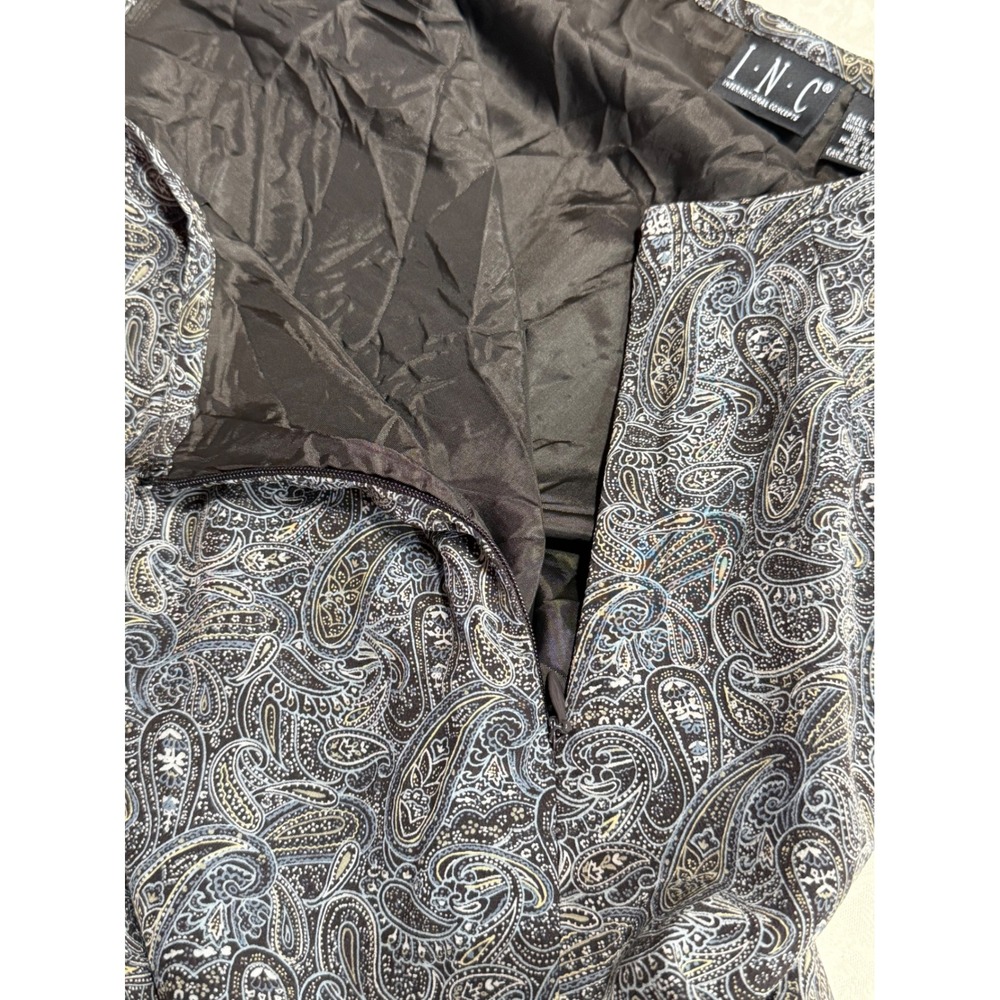 INC International Concepts Silk Paisley Skirt Womens 10 Black Ruffle Hem Preppy - Picture 5 of 8